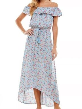 Kingston Grey Floral High Low Dress Blue Pink Boho XL
